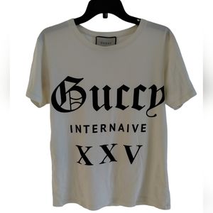 Women’s Authentic Gucci Pale Yellow Guccy Internaive XXV T-shirt Small (S)